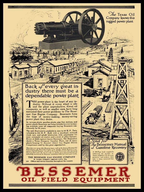 1921 Bessemer Oil Field Engine for TEXACO NEW Sign 24x30\