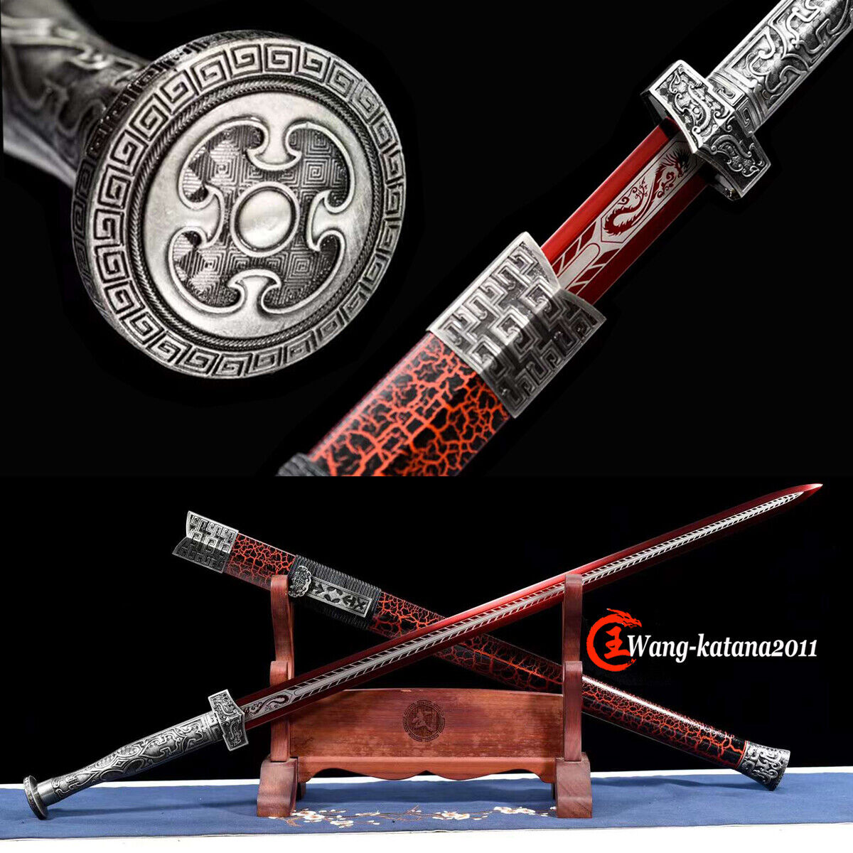 Red 1095 Steel Chinese Han Dynasty Jian Double Sharp Edge Straight Sword 剑
