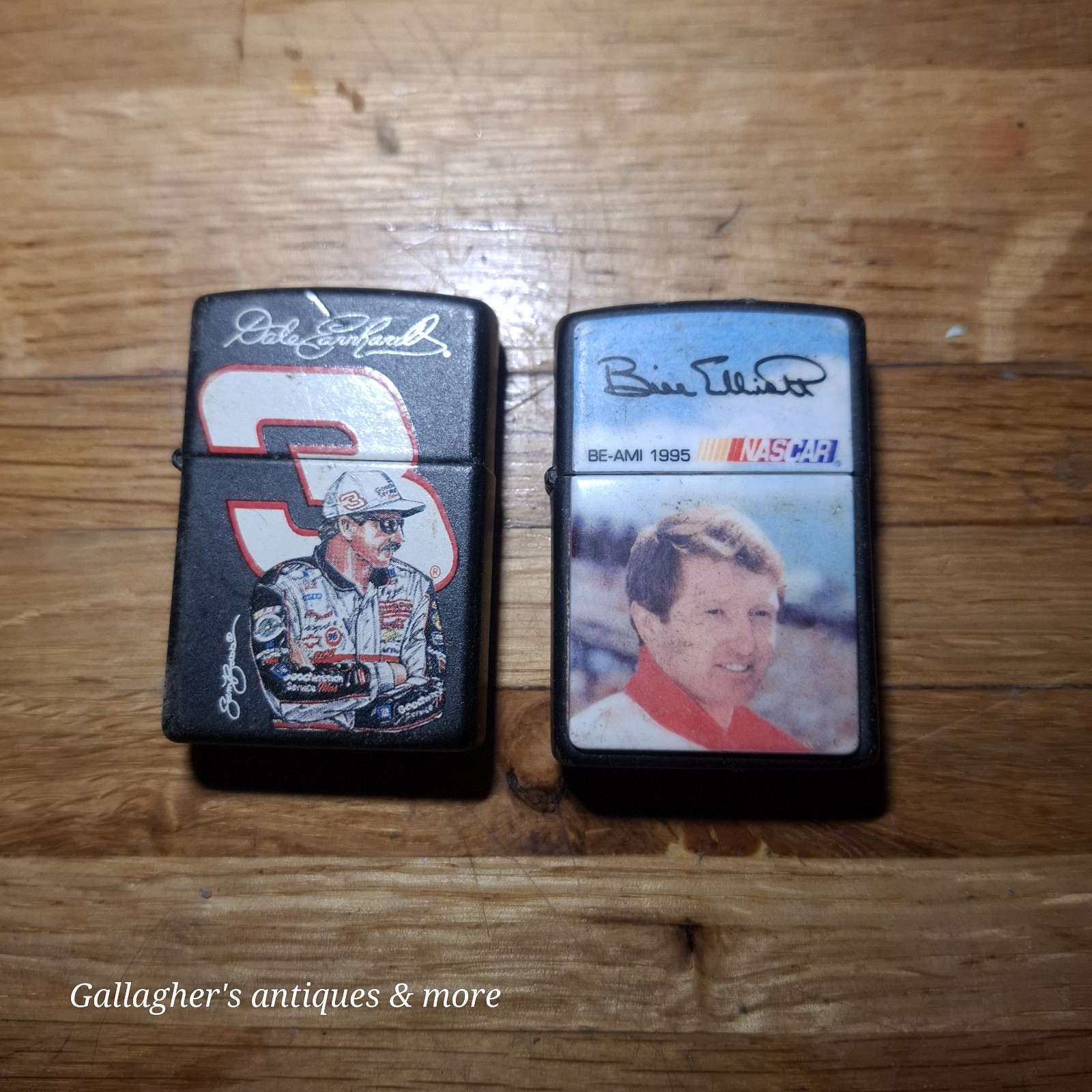 Lot of 2 Vintage 1990s NASCAR Zippo Lighters Dale Earnhardt #3 & Bill Elliott