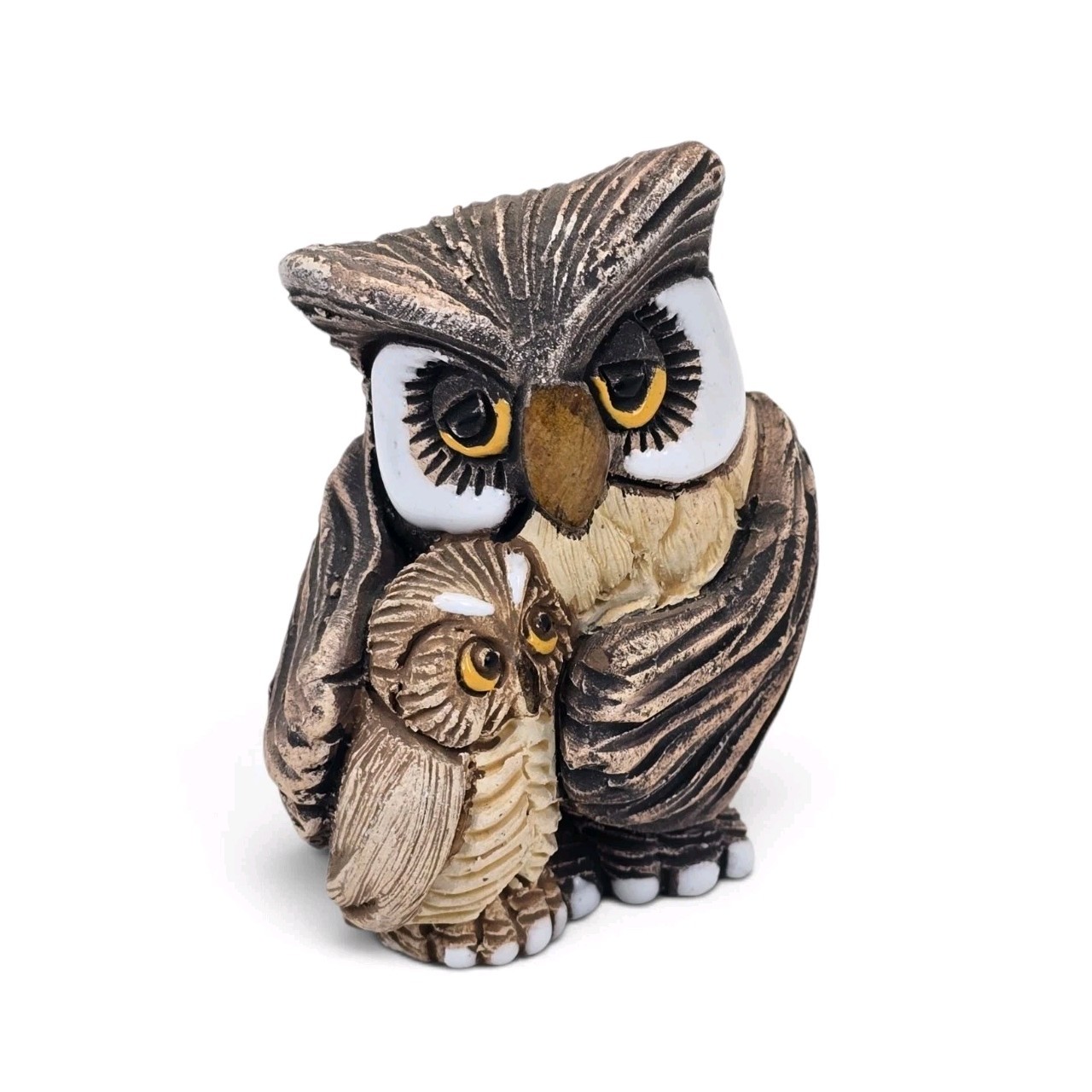 Vintage Owl Pair Figurine Parent Baby Owl Ceramic Art Pottery Brown 3\