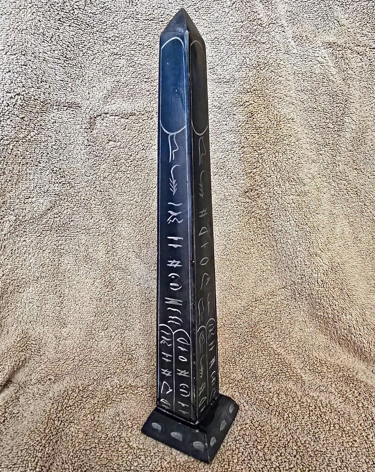 Egyptian Hieroglyphics Obelisk Statue Black Stone Look Decorative Collectible