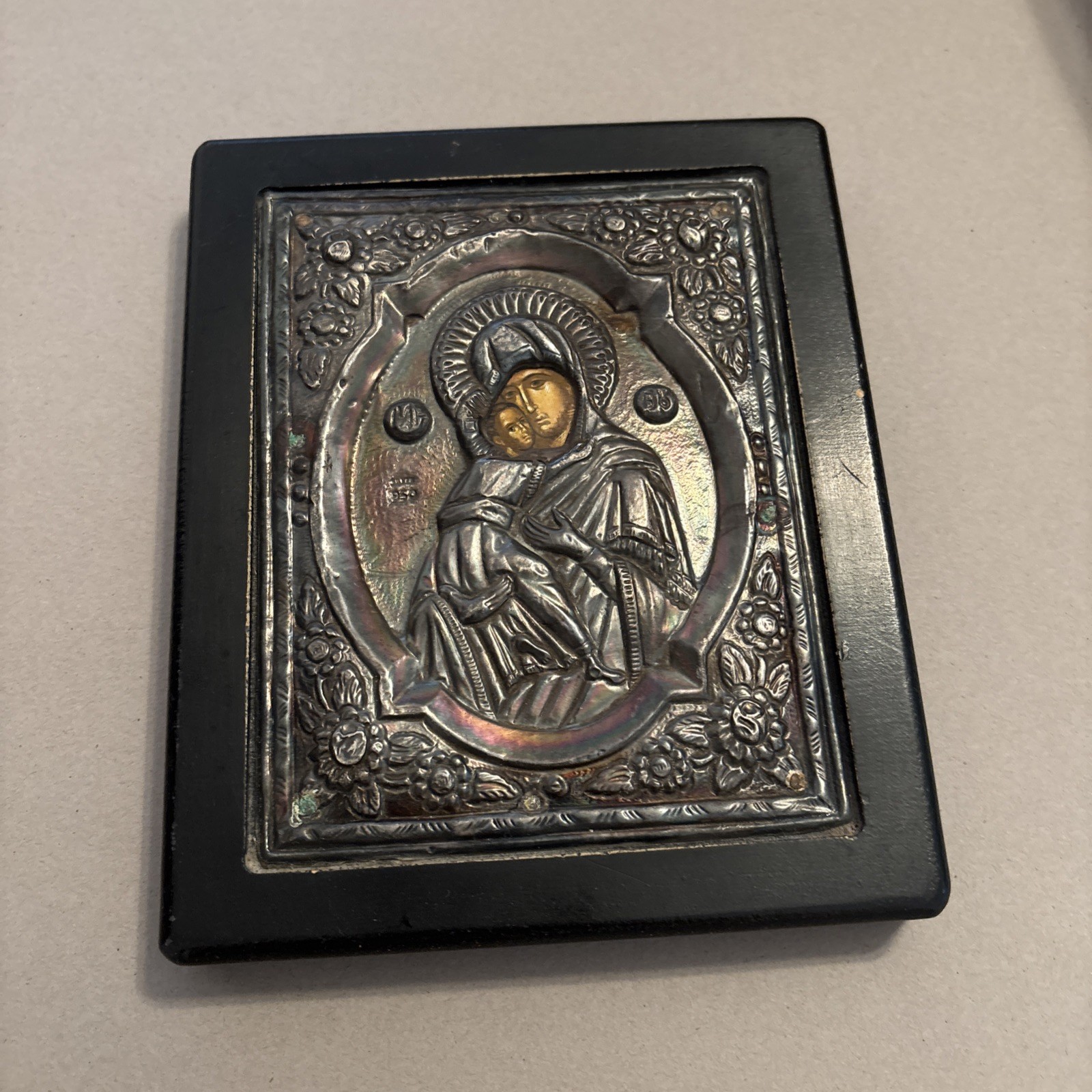 Orthodox Greek Byzantine 950 Silver Hand Painted Icon Madonna Traditions Art Orthodox Greek Byzantine 950 Silver Hand Painted Icon Madonna Traditions Art