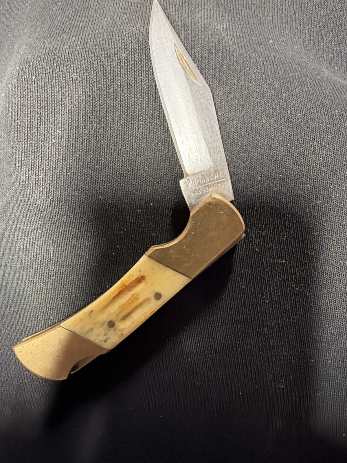 Vintage Comanche Cutlery Lockback Folding Pocket Knife Stainless 440 Brass Hand