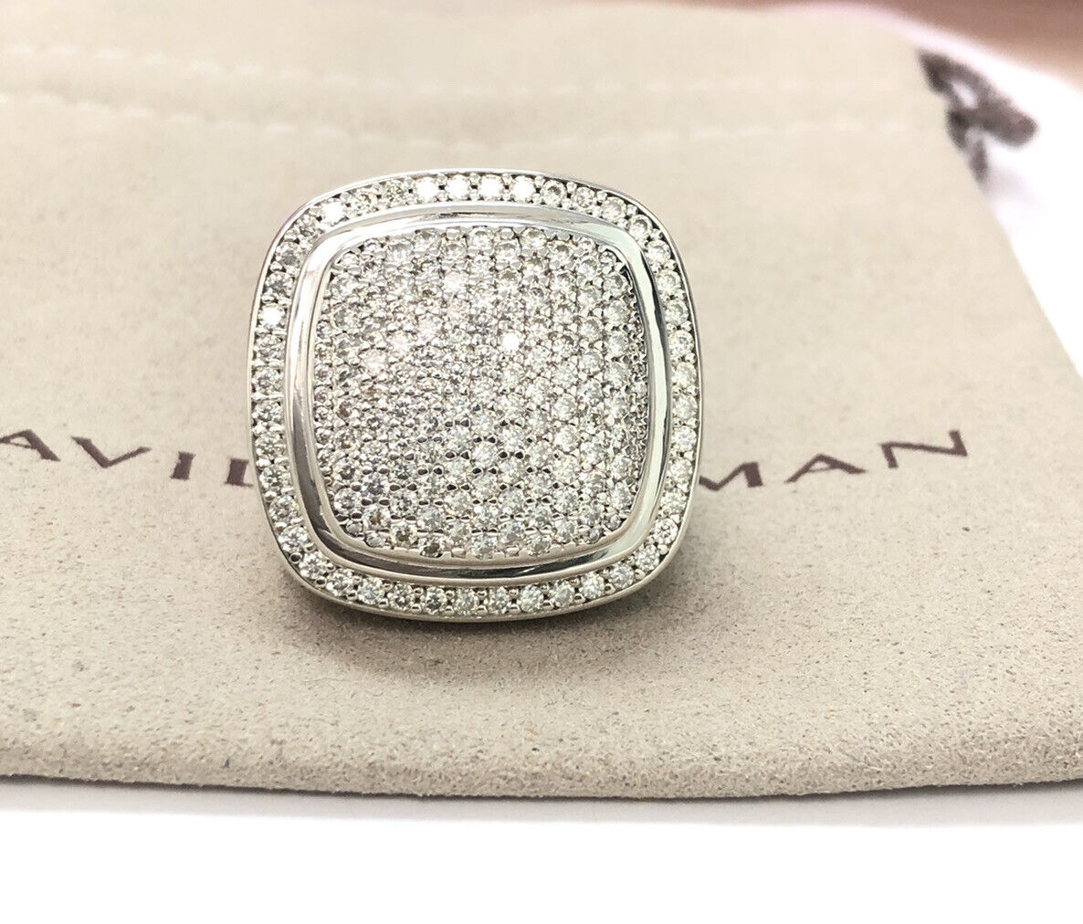 David Yurman 925 Silver 20mm ALBION Ring With PAVE DIAMONDS Size 8