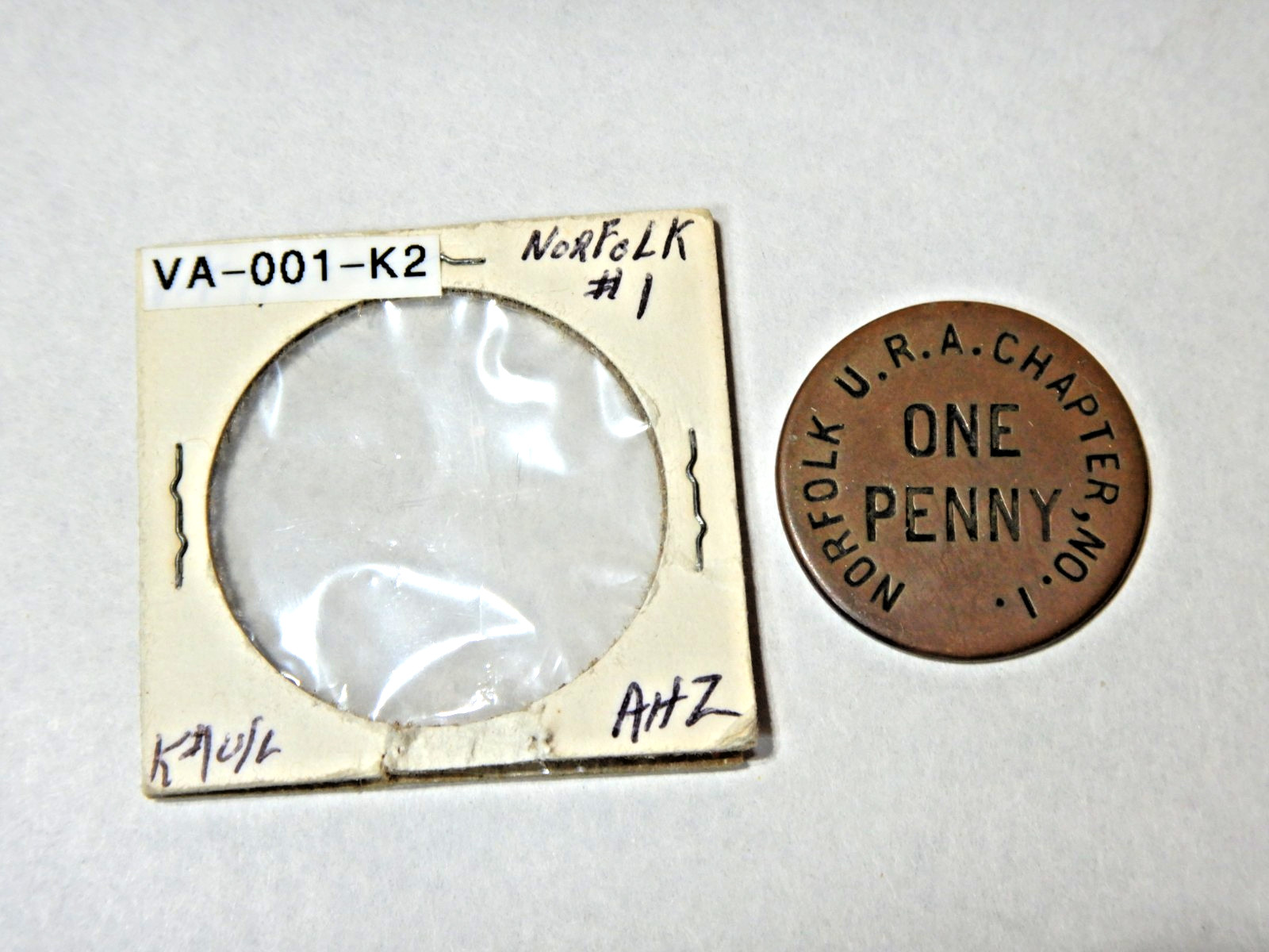 Norfolk VA Virginia VA-001-K2 Masonic One Penny Chapter #1