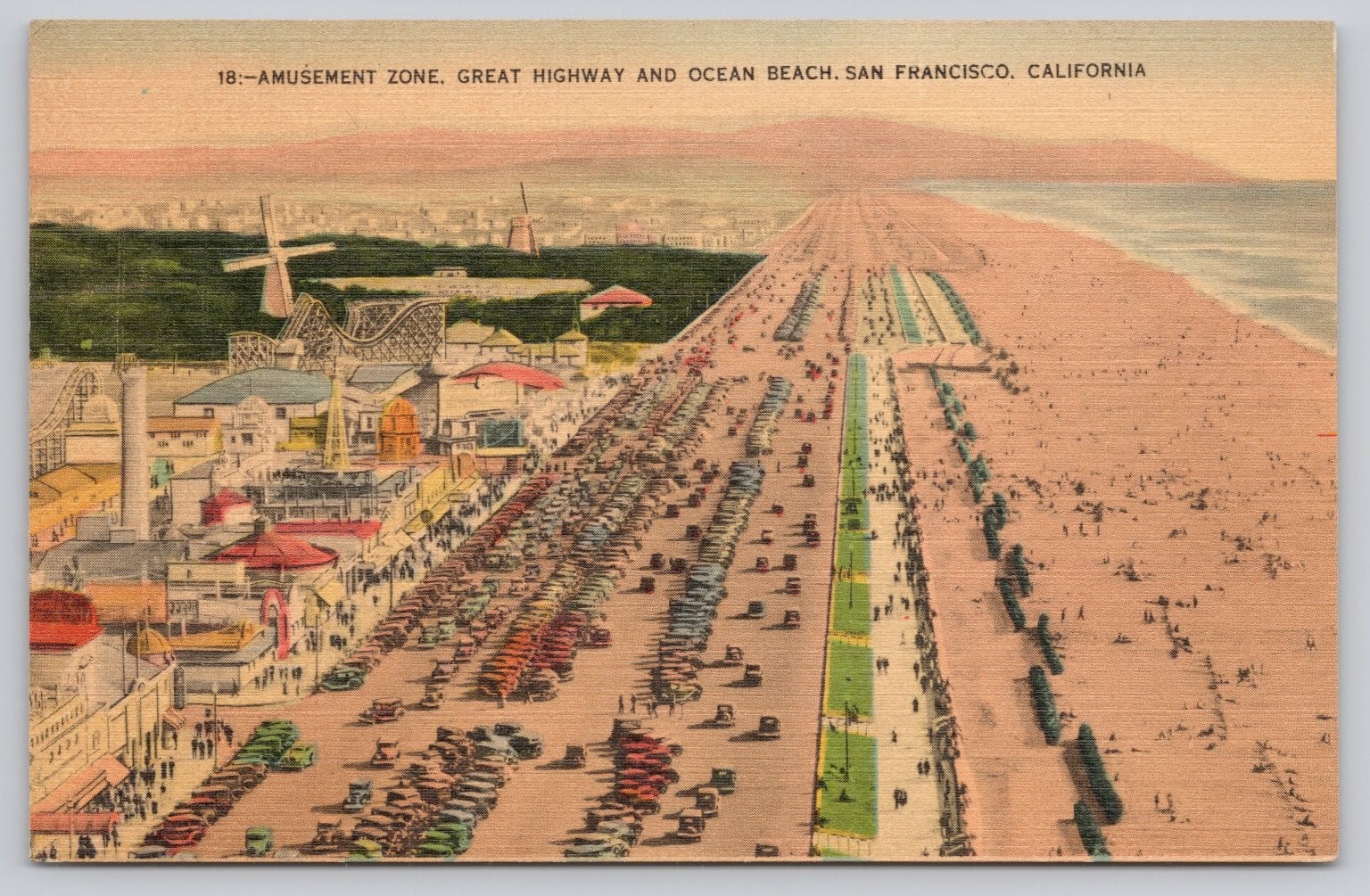 1949 Ocean Beach San Francisco CA Linen Postcard Great Highway Amusement Zone 1949 Ocean Beach San Francisco CA Linen Postcard Great Highway Amusement Zone