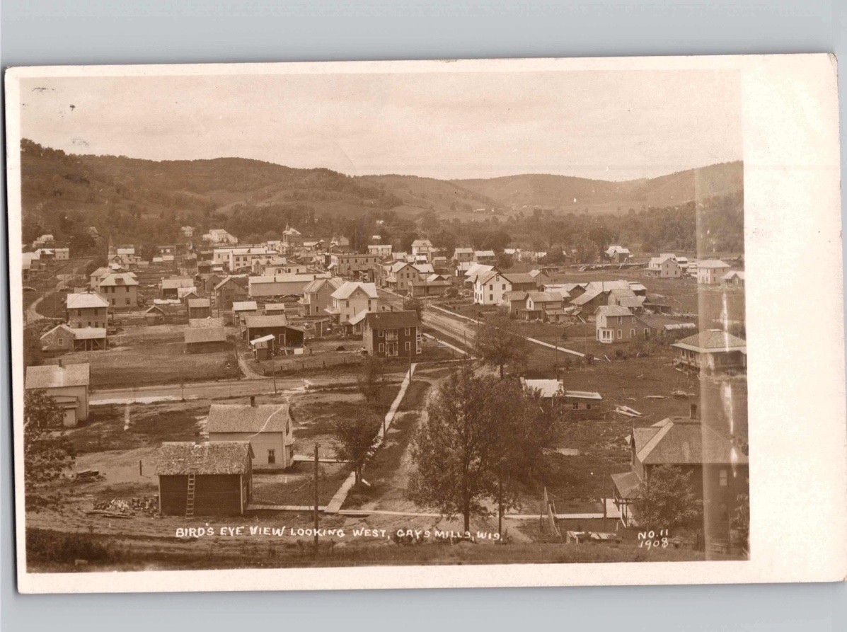 c1908 Bird\'s Eye View West Gays Mills Wisconsin WI RPPC Real Photo Postcard c1908 Bird\'s Eye View West Gays Mills Wisconsin WI RPPC Real Photo Postcard