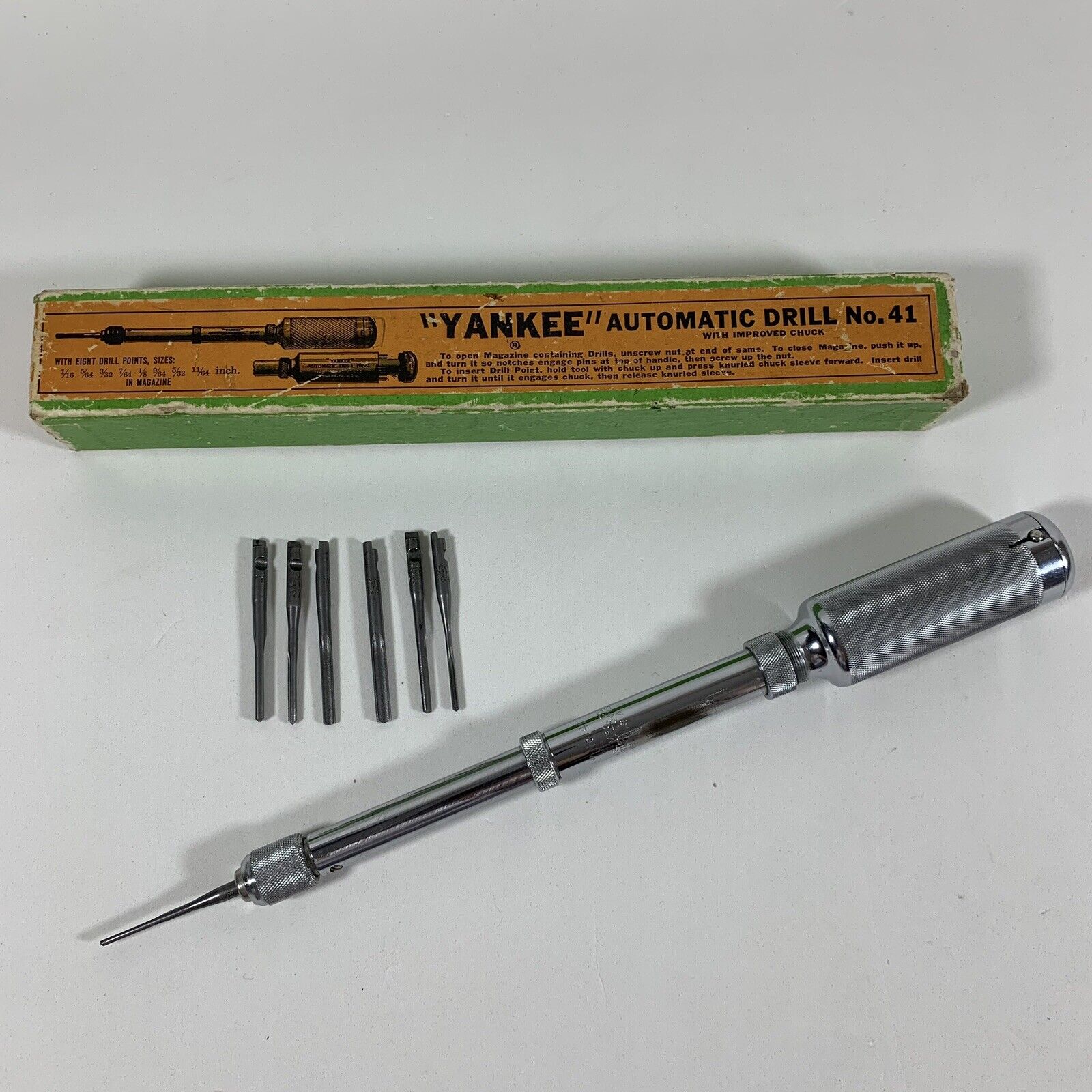 Vintage Stanley Yankee No. 41 Push Drill with 7 Bits, North Bros. USA
