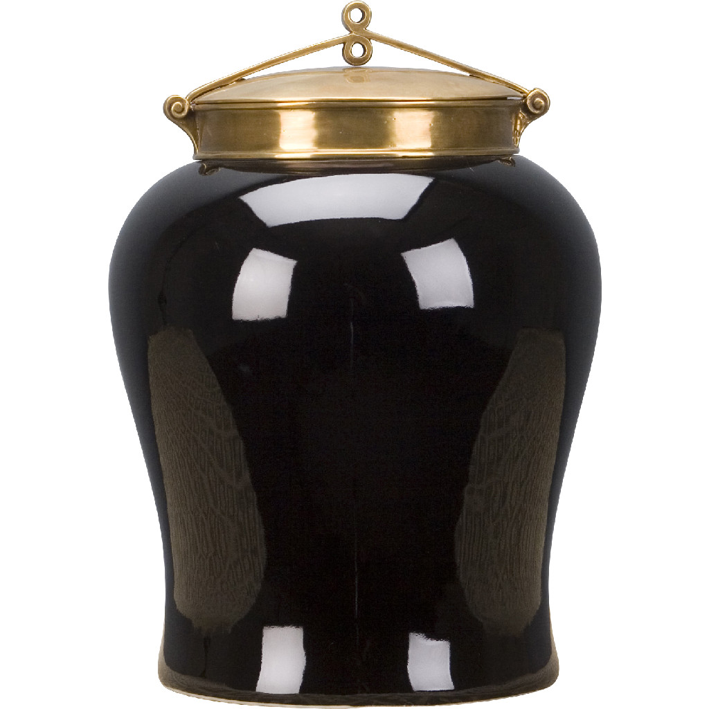 PORCELAIN BLACK WARRIOR JAR-9\'\' X 12\'\'H