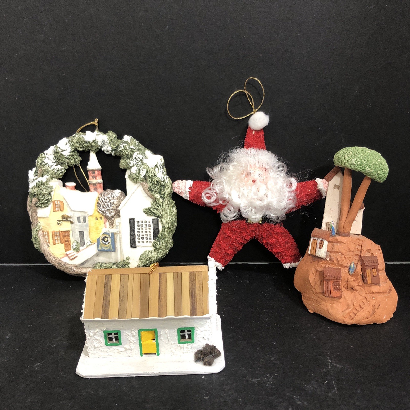 Vintage Christmas Ornaments Santa Village House Star