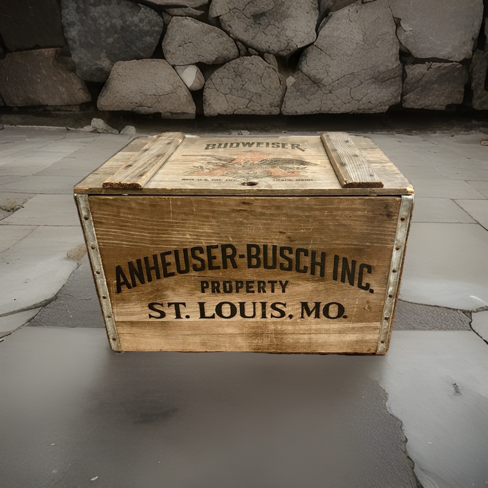vintage Anheuser Busch Inc. property St. Louis MO wooden beer crate 1876-1976
