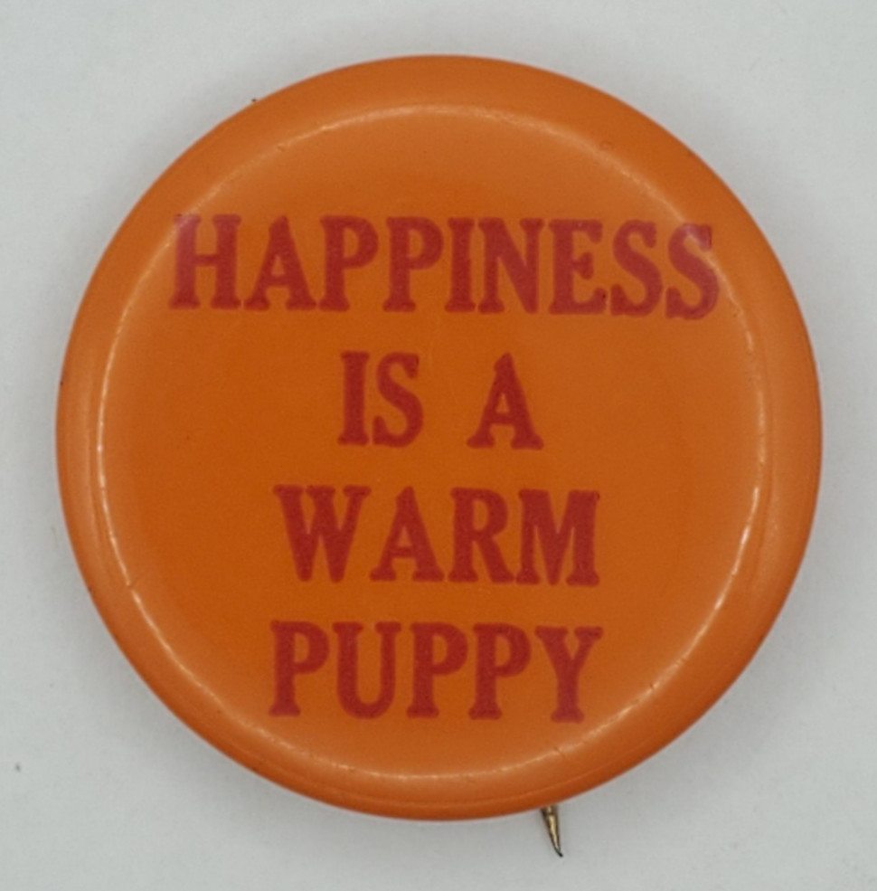 Vtg 60s Happiness Is A Warm Puppy Counter Culture Pinback Button Snoopy Peanuts