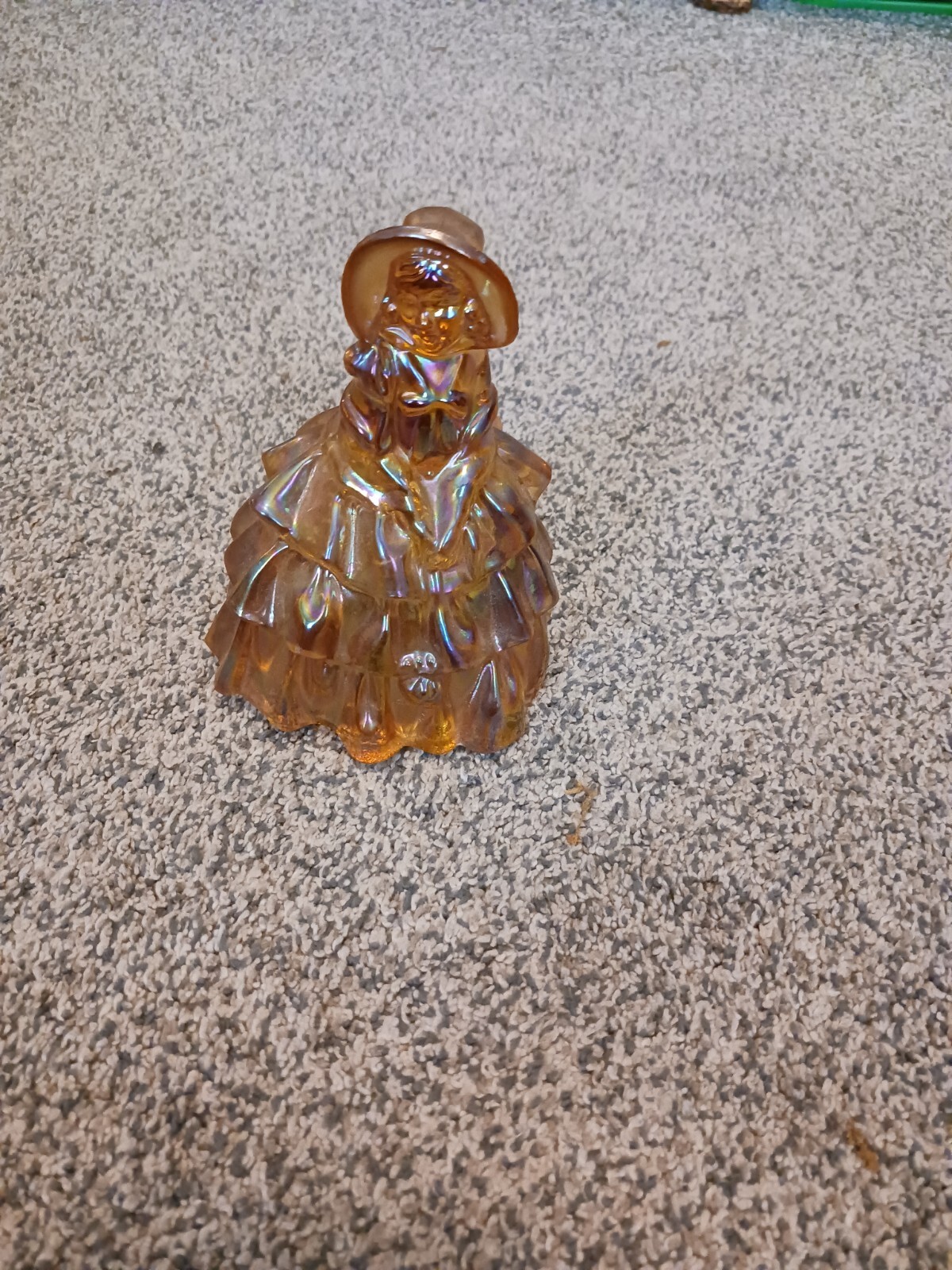 Vintage Amber Marigold Carnival Glass Colonial Lady With Bonnet Figurine Boyd