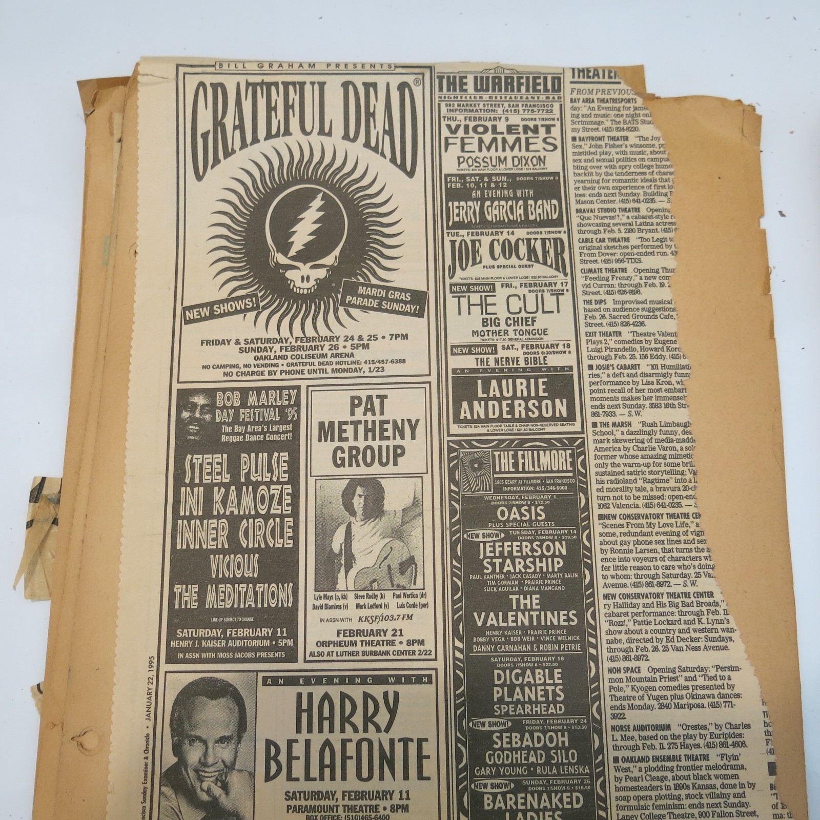 Grateful Dead: Mardi Gras+JGB Warfield+The Valentines Fillmore ads