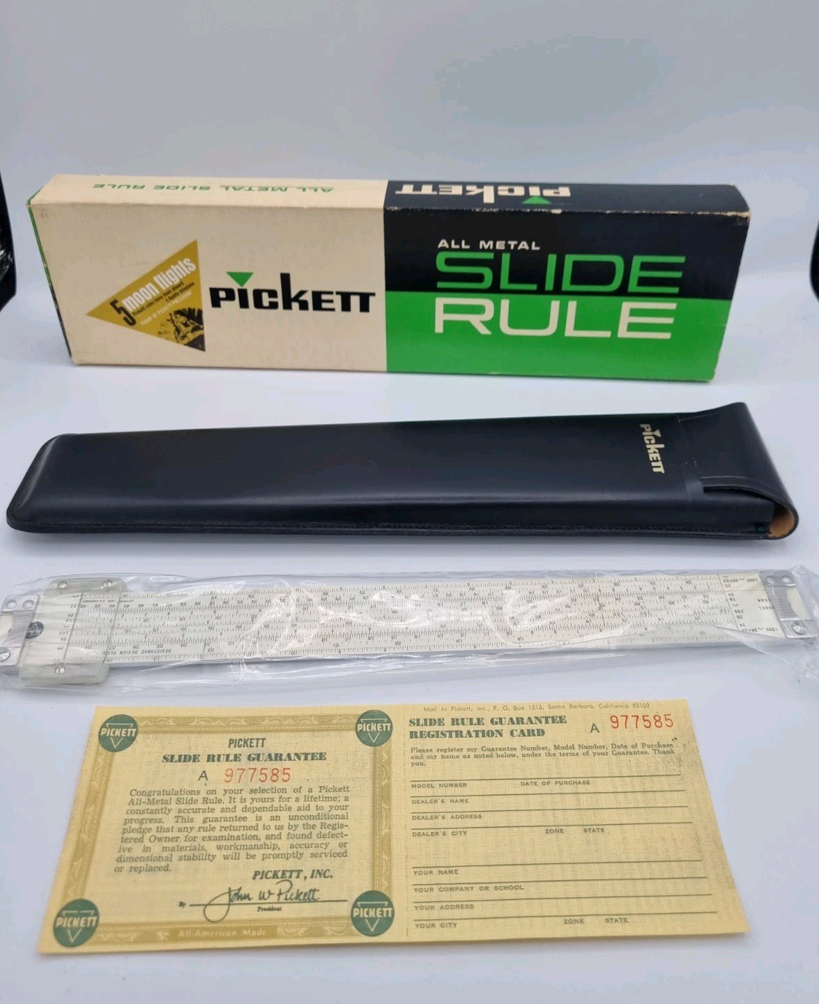 Ultra Rare Pickett Model 1084 T All Metal Slide Rule 5 Moon Flights 
