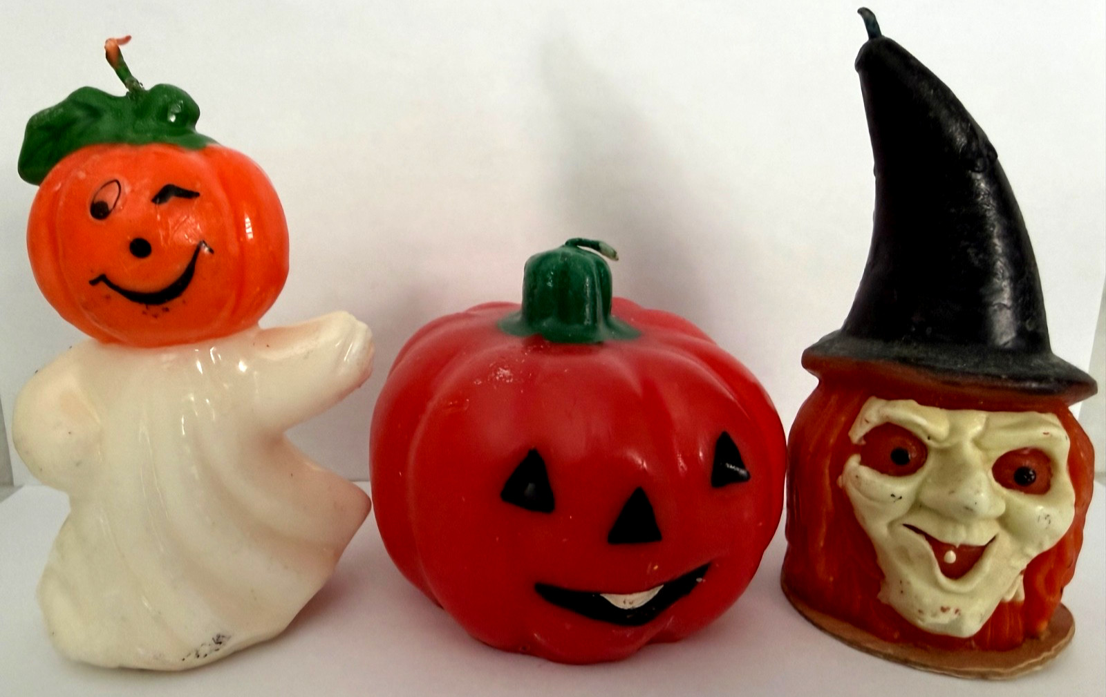 Vintage GURLEY Halloween Candle Lot of 3 Ghost Pumpkin Witch Unlit 1 Labeled