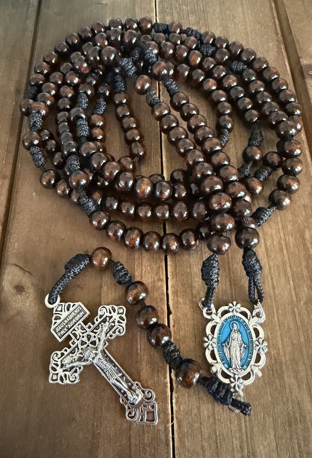 20 Decade Catholic Rosary- Wooden beads Rosary - Pardon Crucifix - Handmade