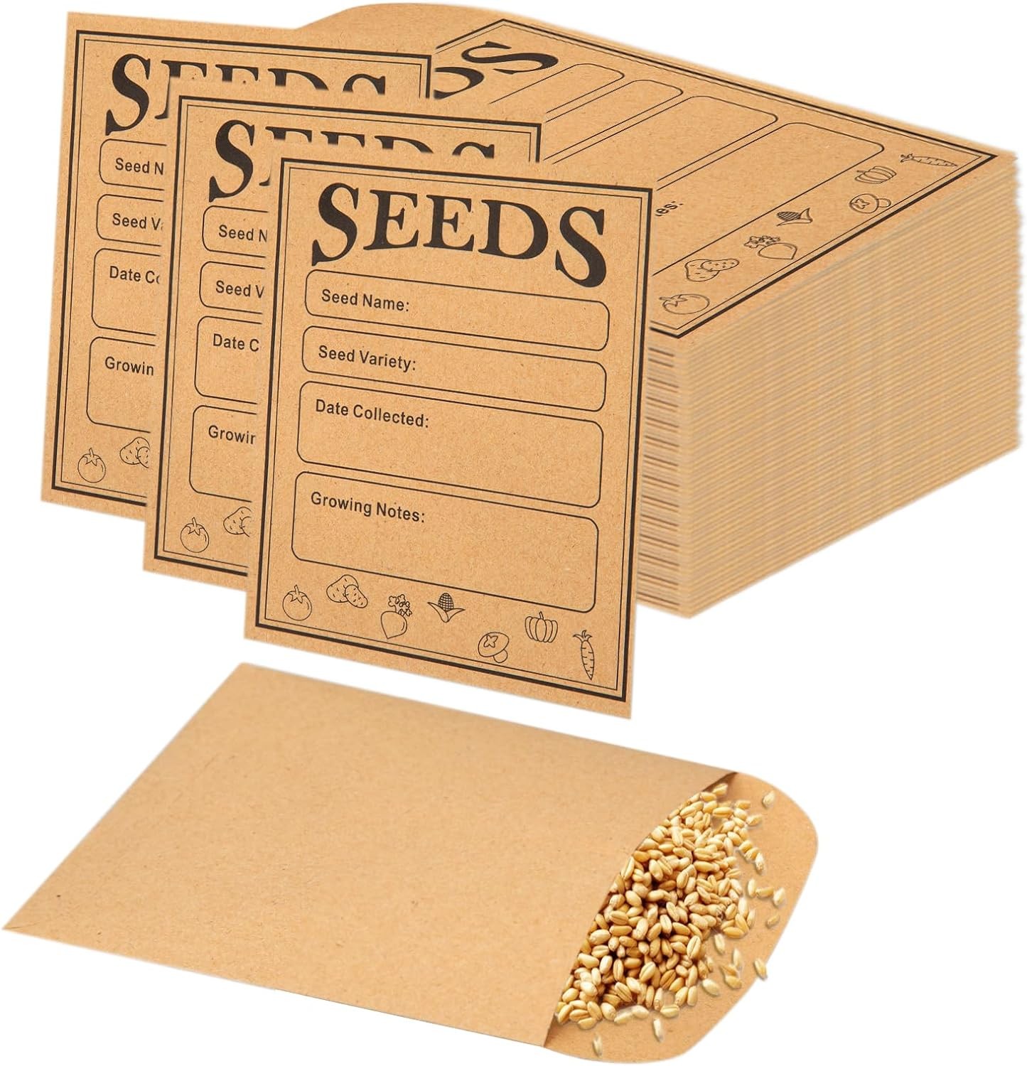 150pcs Seed Saving Envelopes, 4.7x3.1 Inch Reusable Seed Kraft Storage Organizer