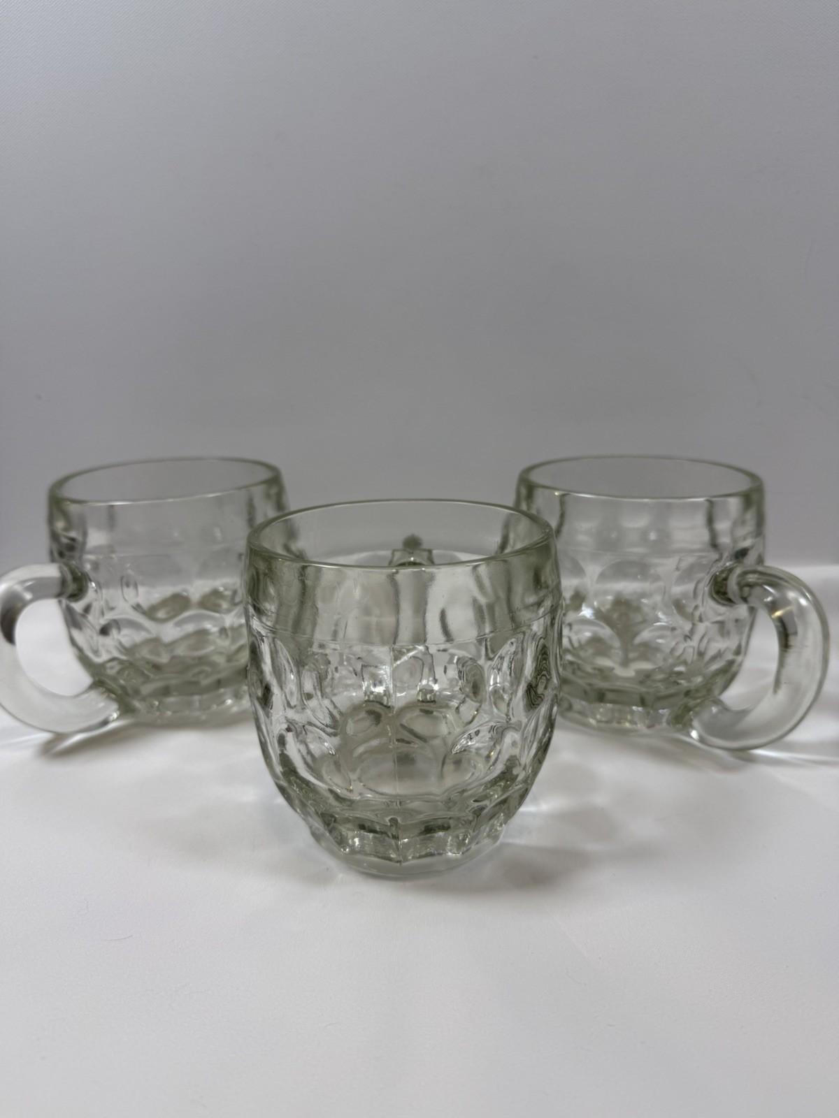Vintage Dimpled Glass Beer Mug Tankard Set of Three (3) Pub Style Excellent 