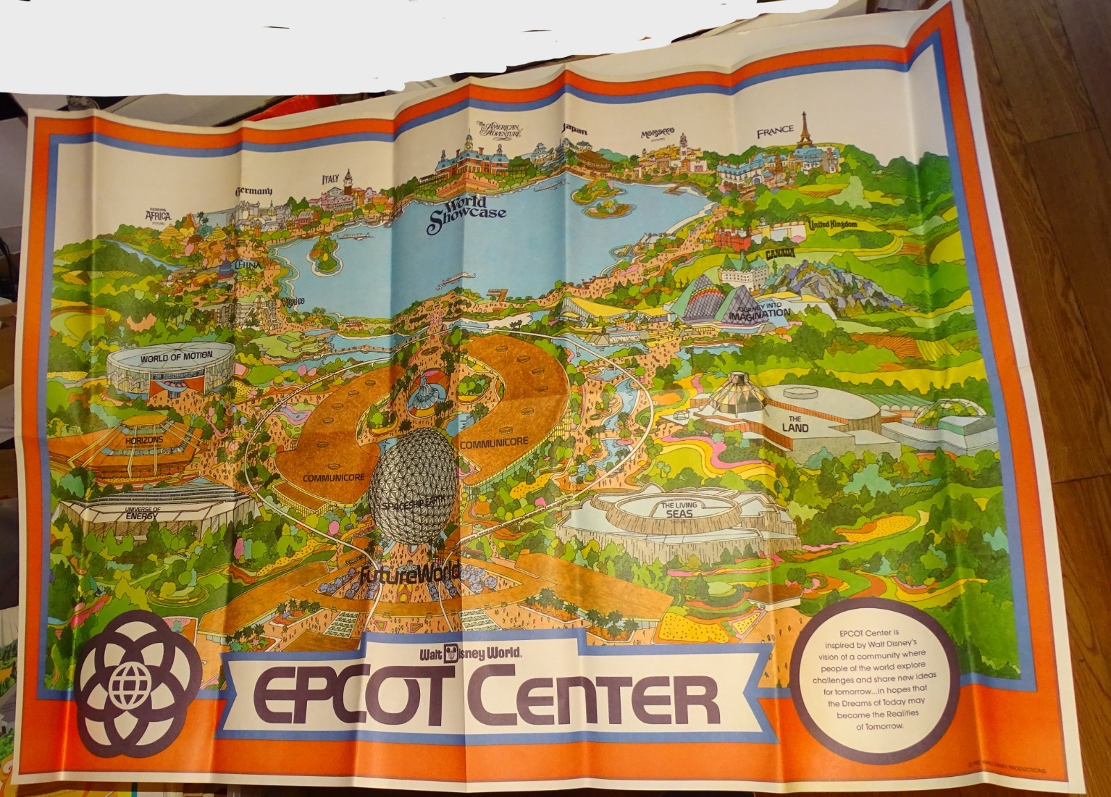 Vtg 1982 EPCOT Center Souvenir Park Map Poster Original Walt Disney World 30x44