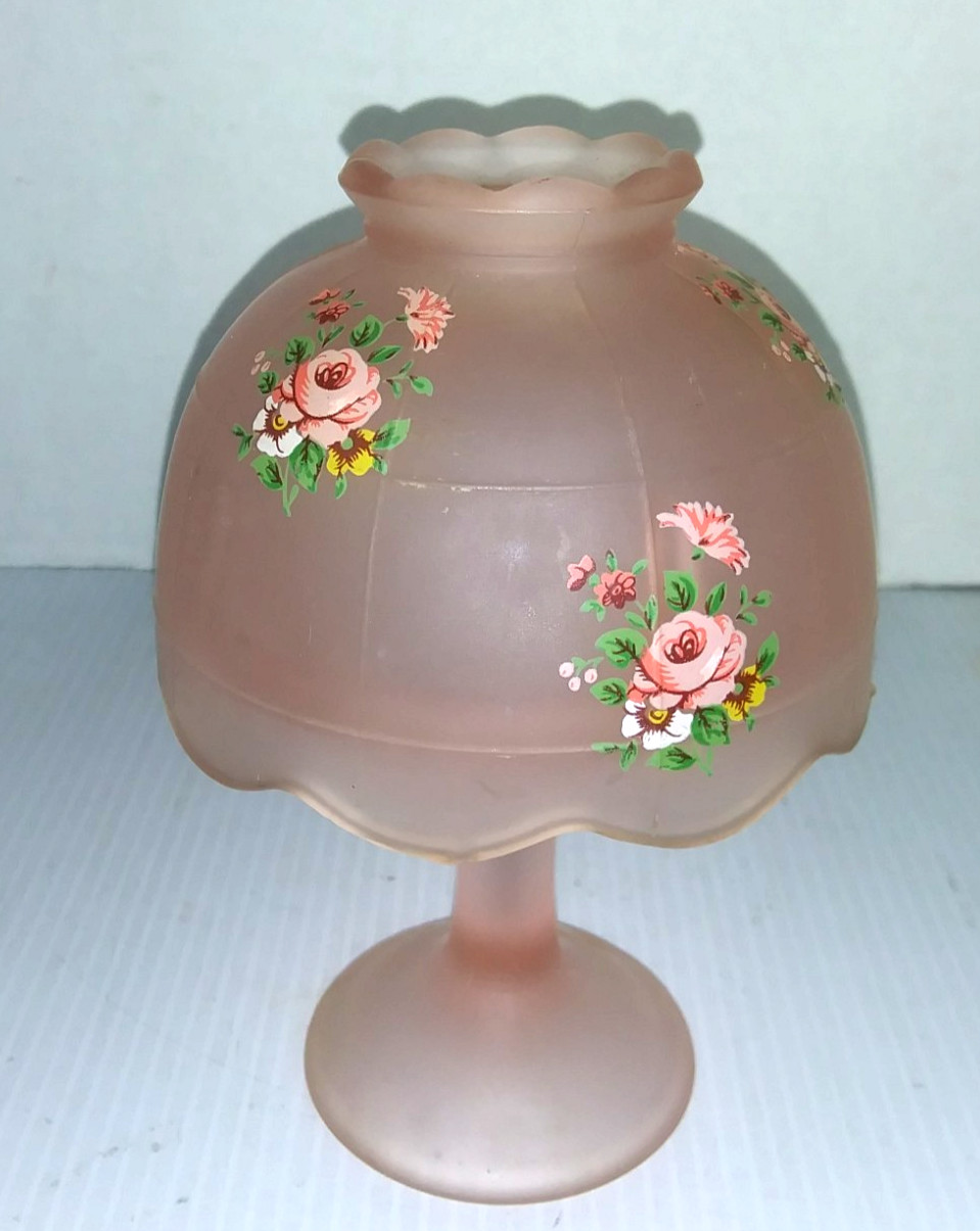 Vintage Westmoreland Fairy Lamp Frosted Flower Pink Glass Pedestal Footed