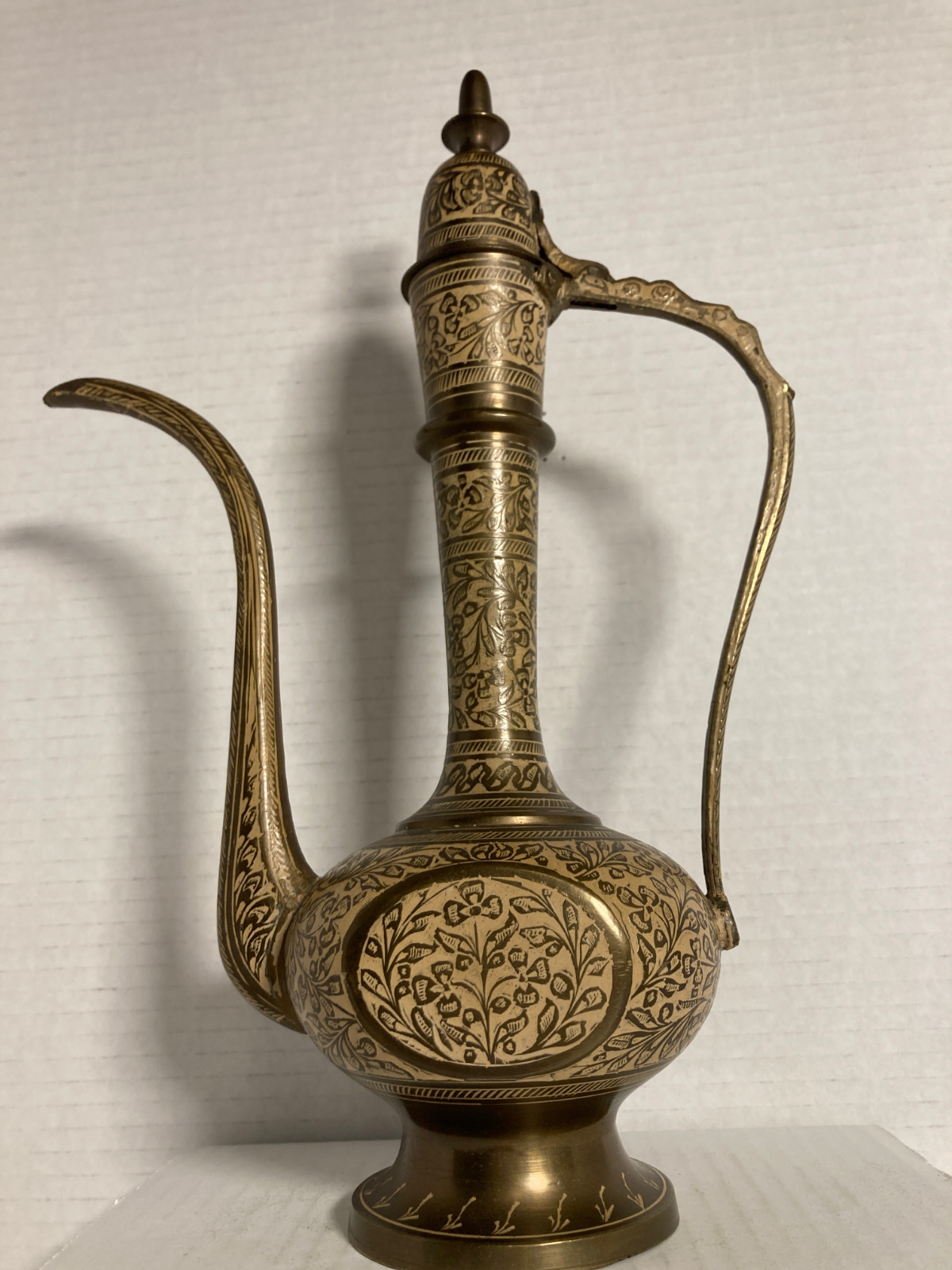 Vintage Indian Handmade Brass Aftaba Ewer Water Pitcher