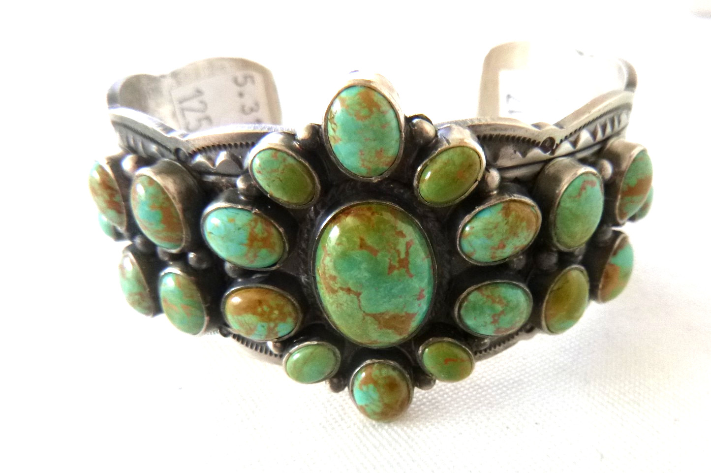 Navajo MR Calladitto Turquoise Cuff Bracelet Heavy 925 Sterling Silver NWT