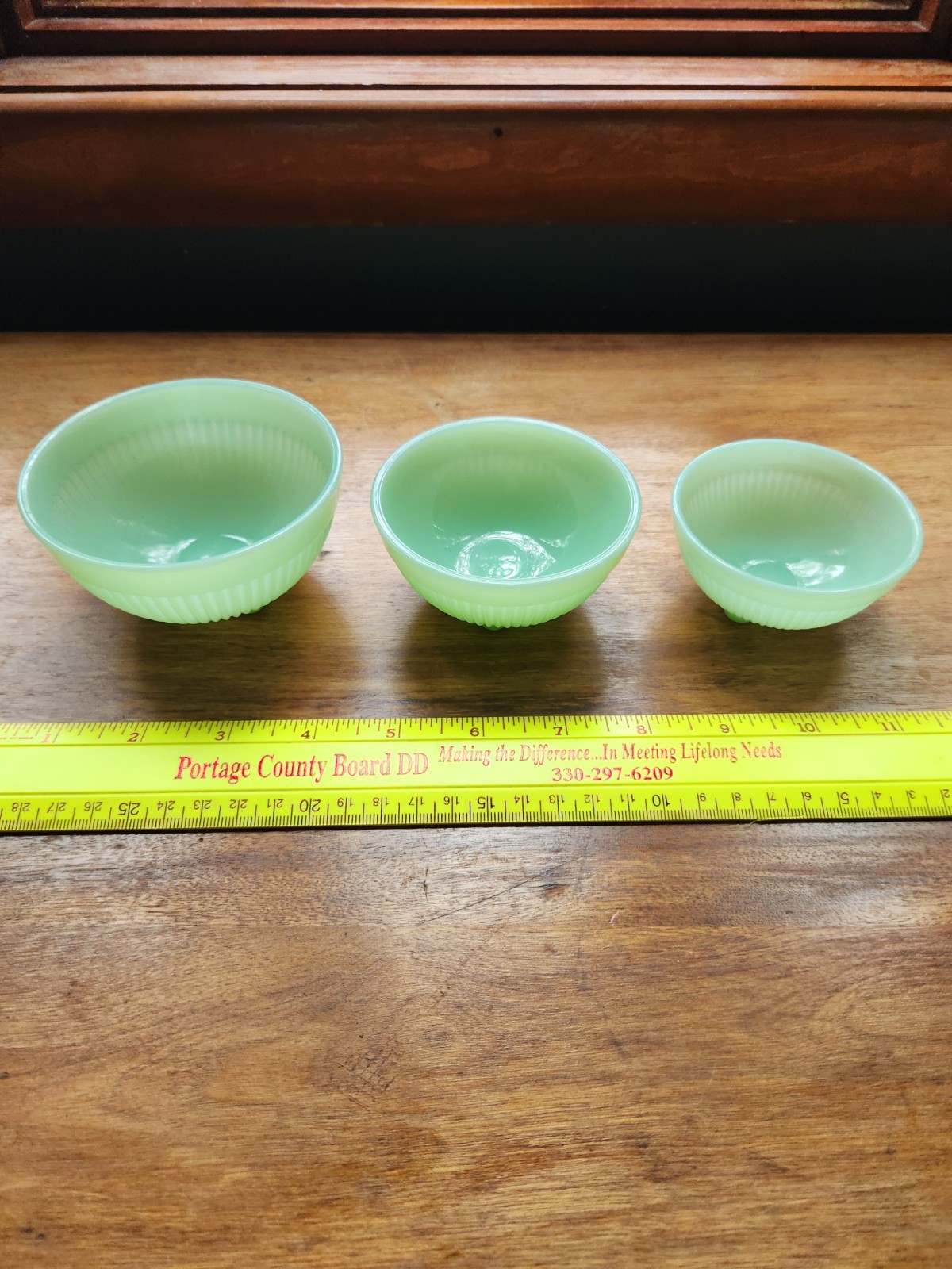 Child's Nesting Bowls Mosser Glass Barnes Stacy Marie, Jadeite Green