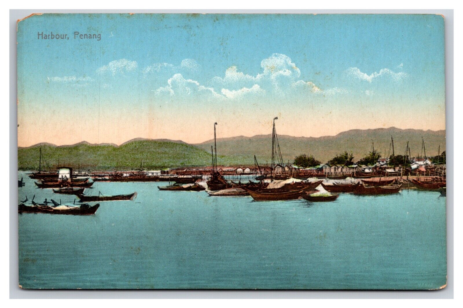 View of Boats in Harbor Penang Malaysia UNP DB Postcard W22