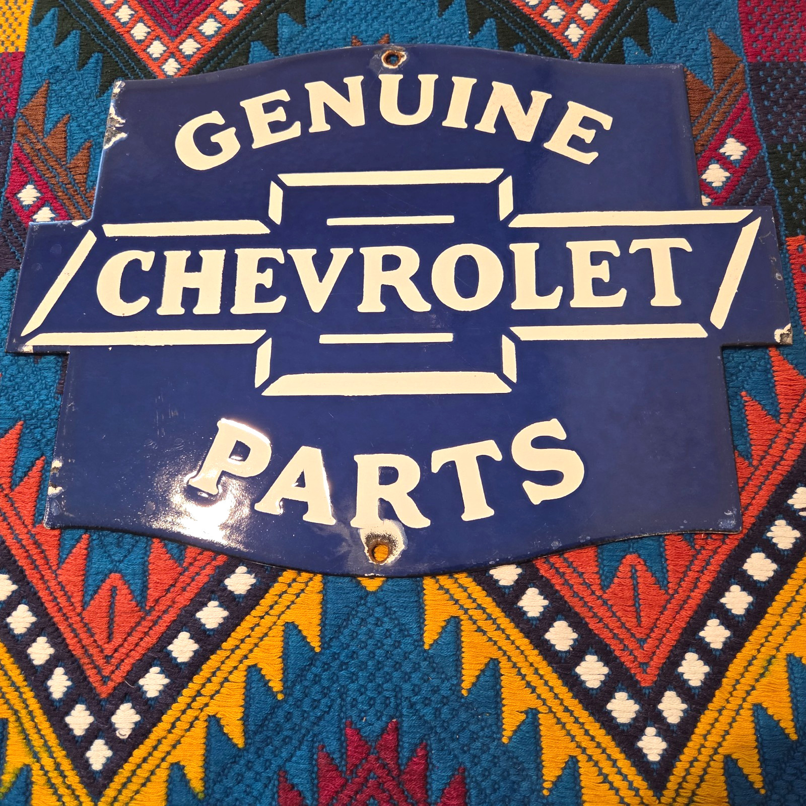 Vintage Chevrolet Porcelain Sales Service Genuine Parts Gas Pump Sign