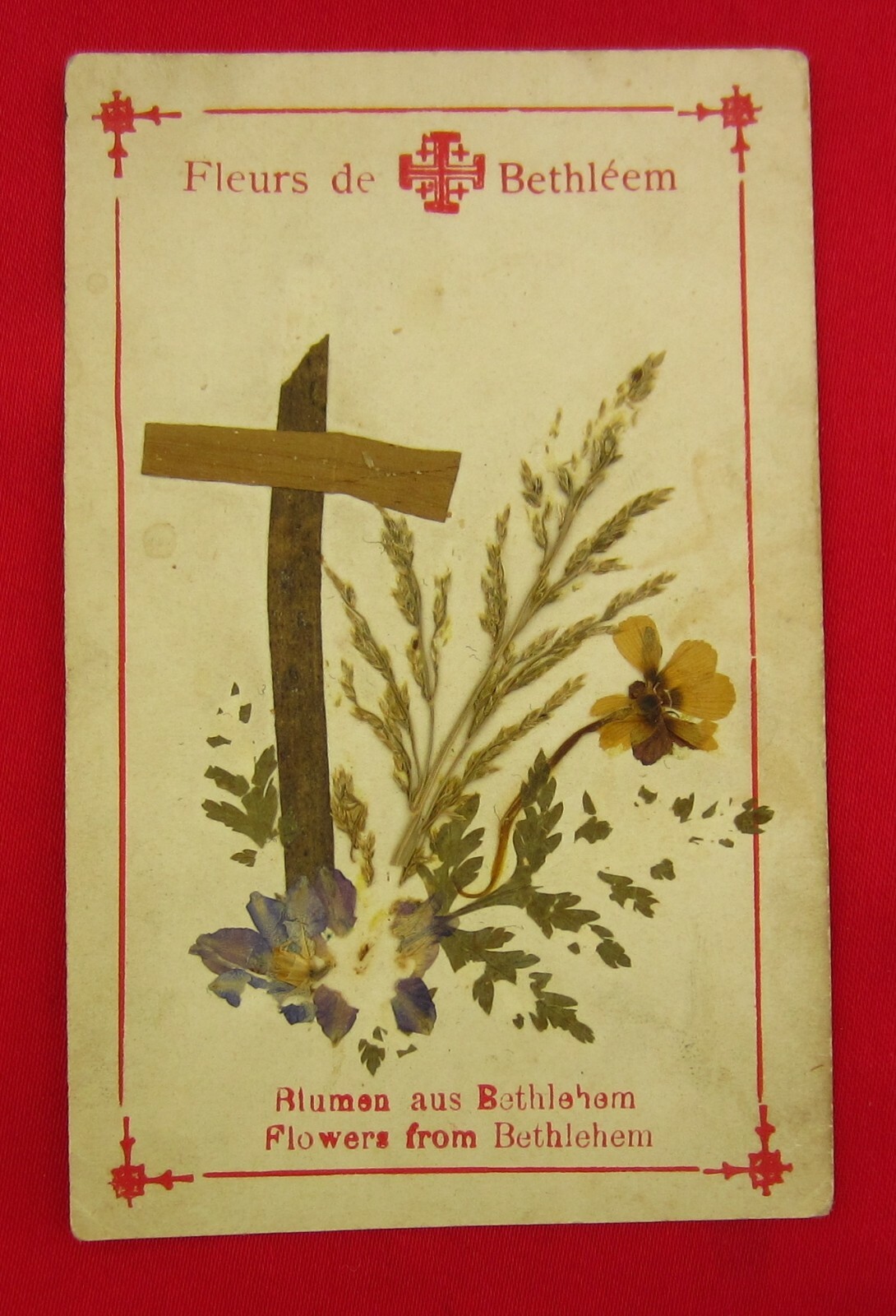 VINTAGE BETHLEHEM HOLY LAND HOLY CARD NATIVITY BIRTH OF JESUS FLOWERS