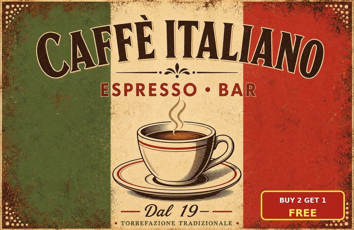 Italian Cafe Espresso Metal Sign Vintage Coffee Shop Menu Tin Plaque Wall Decor
