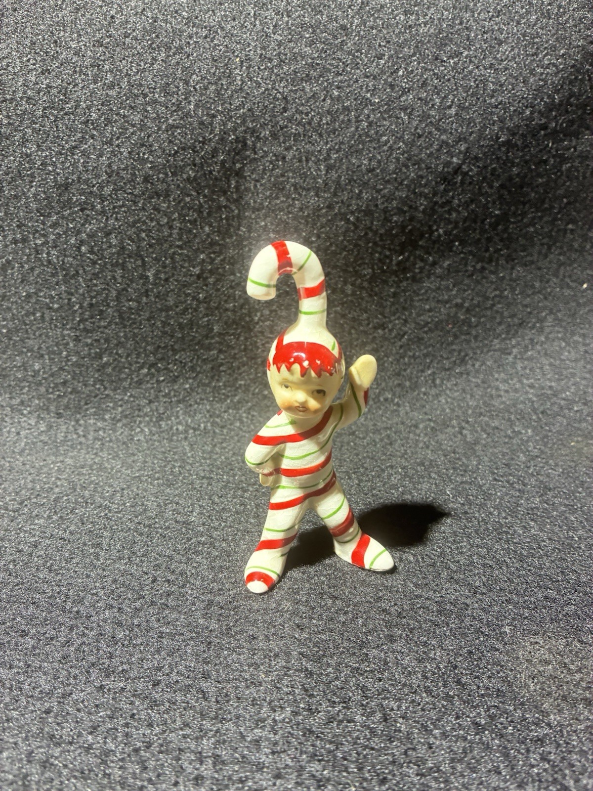 Vintage Lefton Candy Cane Kids Figurine Pixie Elf Standing Red Hair Japan