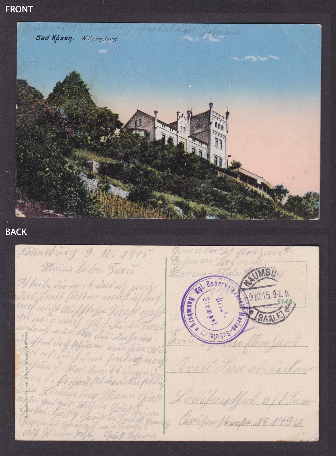 WWI Feldpost postcard Wilhelmsburg Castle Bad Koesen Germany military hospital