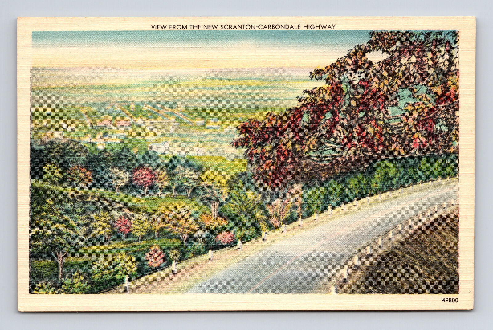 Linen Postcard Scranton PA Pennsylvania Scenic View Scranton-Carbondale Highway