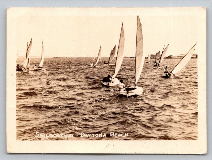 c. 1940s Sailboats Regatta Daytona Beach Florida Vintage B&W Photo Snapshot
