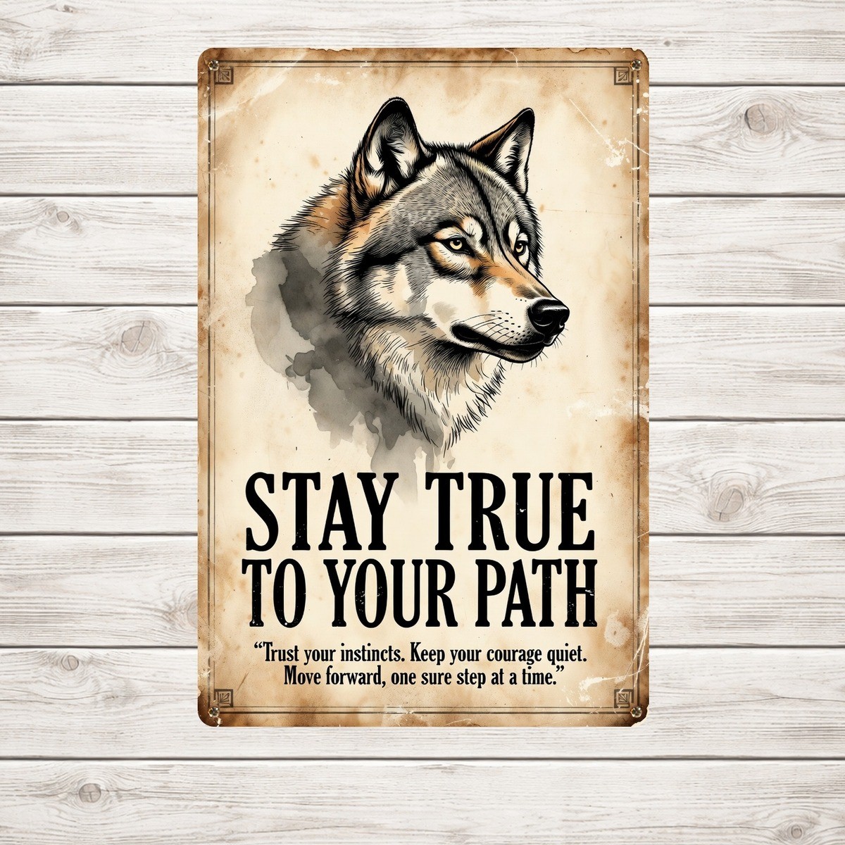 Wolf Inspirational Quotes Never Give Up Metal Tin Sign 8x12