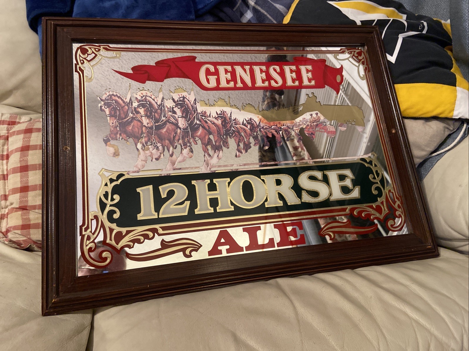 Original Vintage Genesee Beer 12 Horse Ale Framed Bar Mirror Sign ~ 23 x 17\