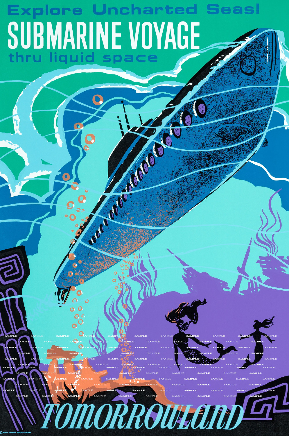 1959 Disneyland 11 x 17 Submarine Voyage Tomorrowland Ride Poster 1959 Disneyland 11 x 17 Submarine Voyage Tomorrowland Ride Poster
