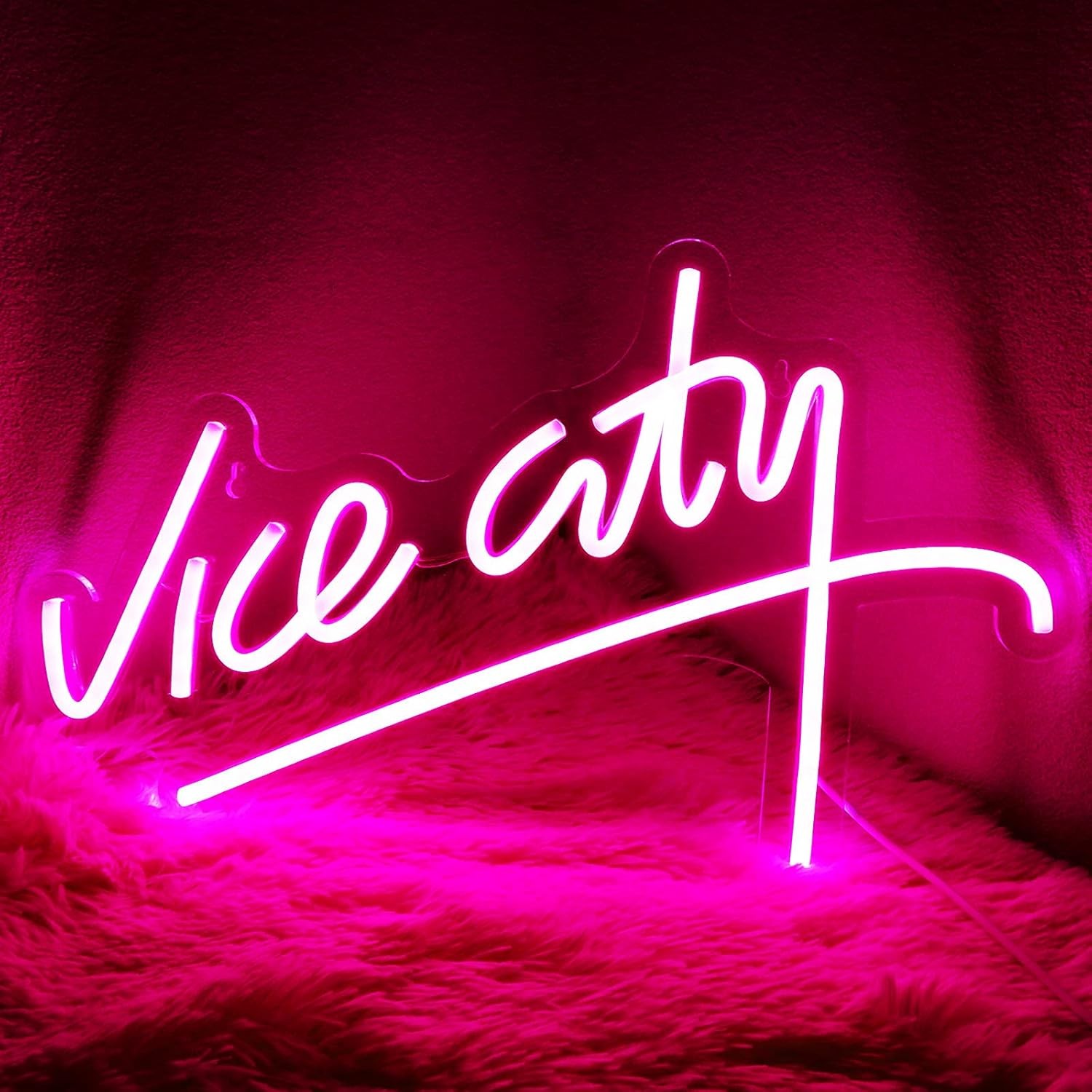 Pink Vice City Neon Sign -  Dimmable Led Neon Sign for Bedroom 15.6x9.8 Inch, Ne