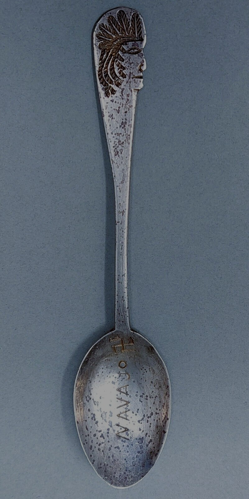 Rare HANDWROUGHT Navajo Antique Silver Souvenir Spoon Native Headdress Ca: 1900
