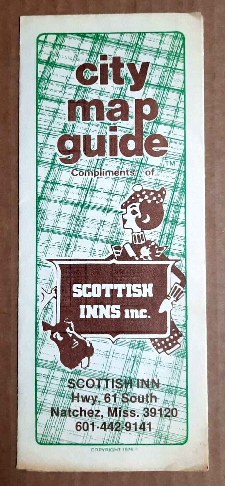 Vintage 1976 city map guide NATCHEZ, MISSISSIPPI Scottish Inns Inc. travel broch