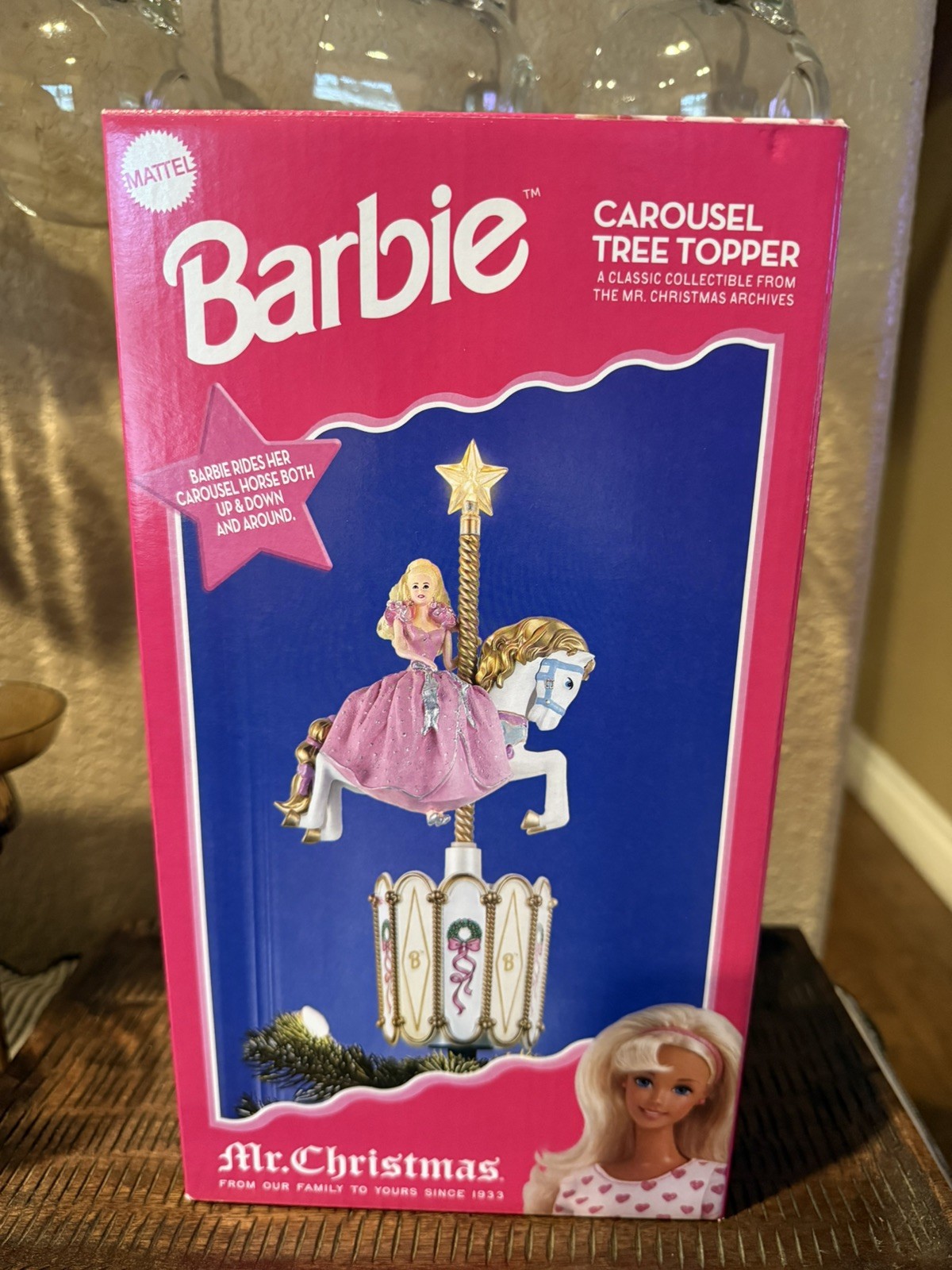 Mr. Christmas Barbie Carousel Tree Topper w/ Adapter Pink Gold White 2026