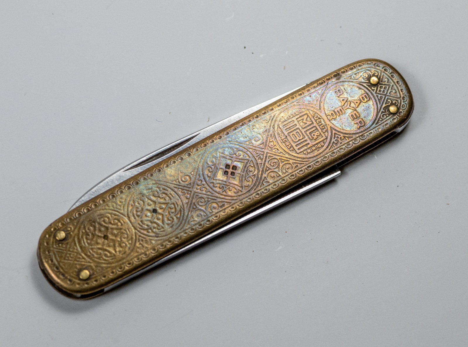 Antique Kaufmann Solingen Pocket Knife BAYER & ML&B Hoechst Advertising Brass