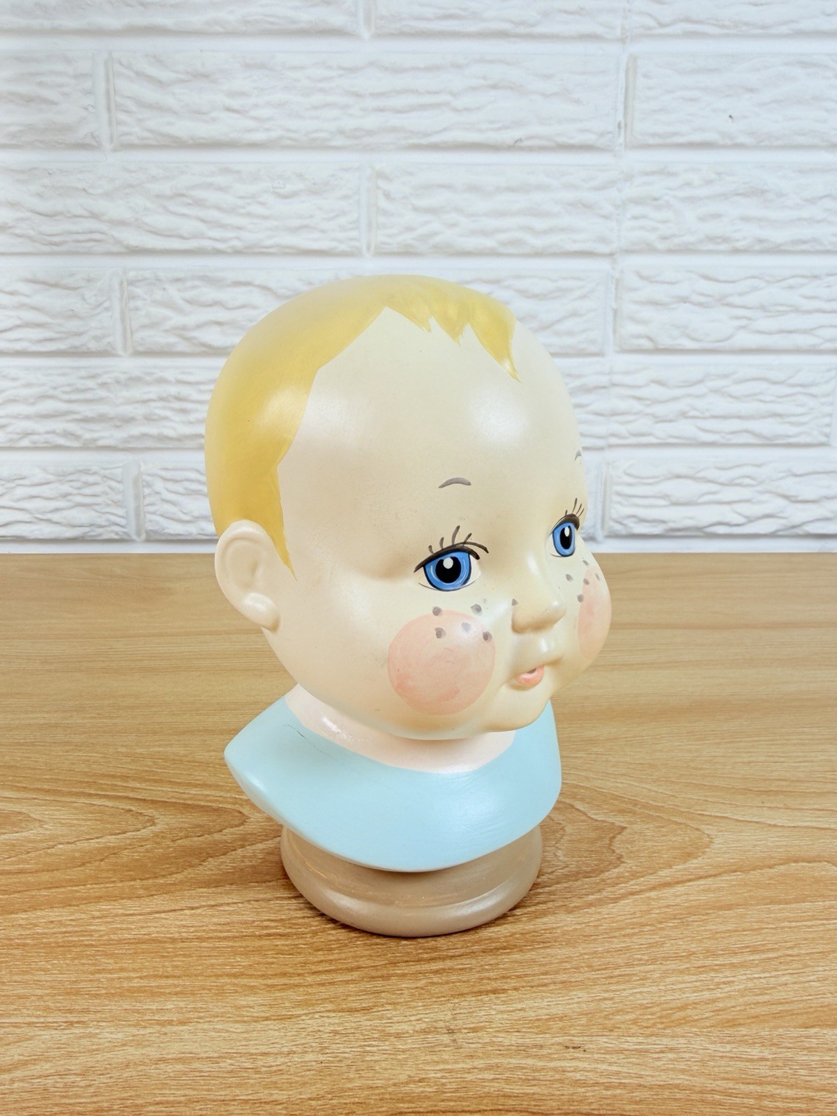Vintage Enesco Prettiest Face Baby Head Ceramic Savings Bank Blue Eyes