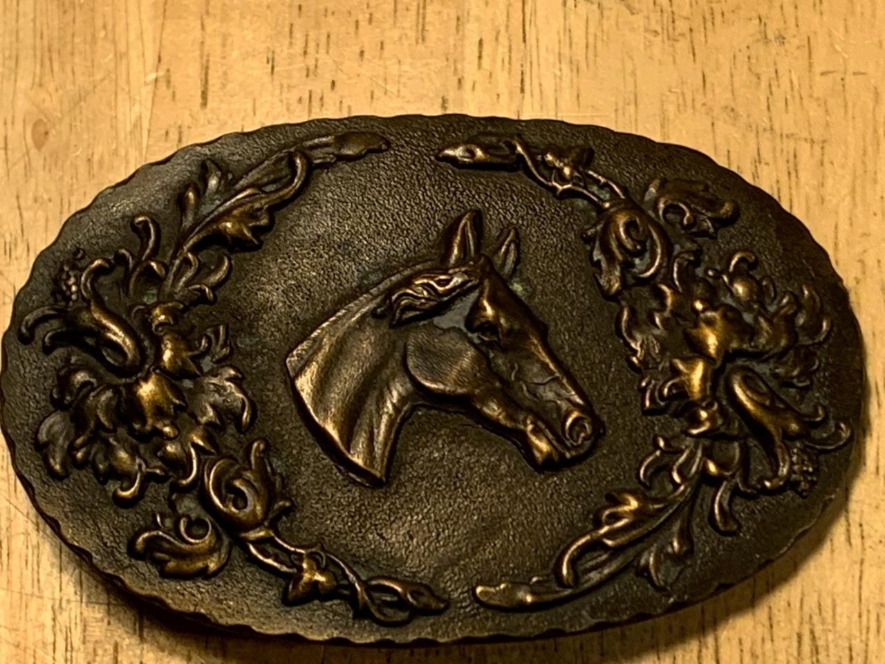 Vintage Heavy Brass Horse Head Belt Buckle 2 1/2