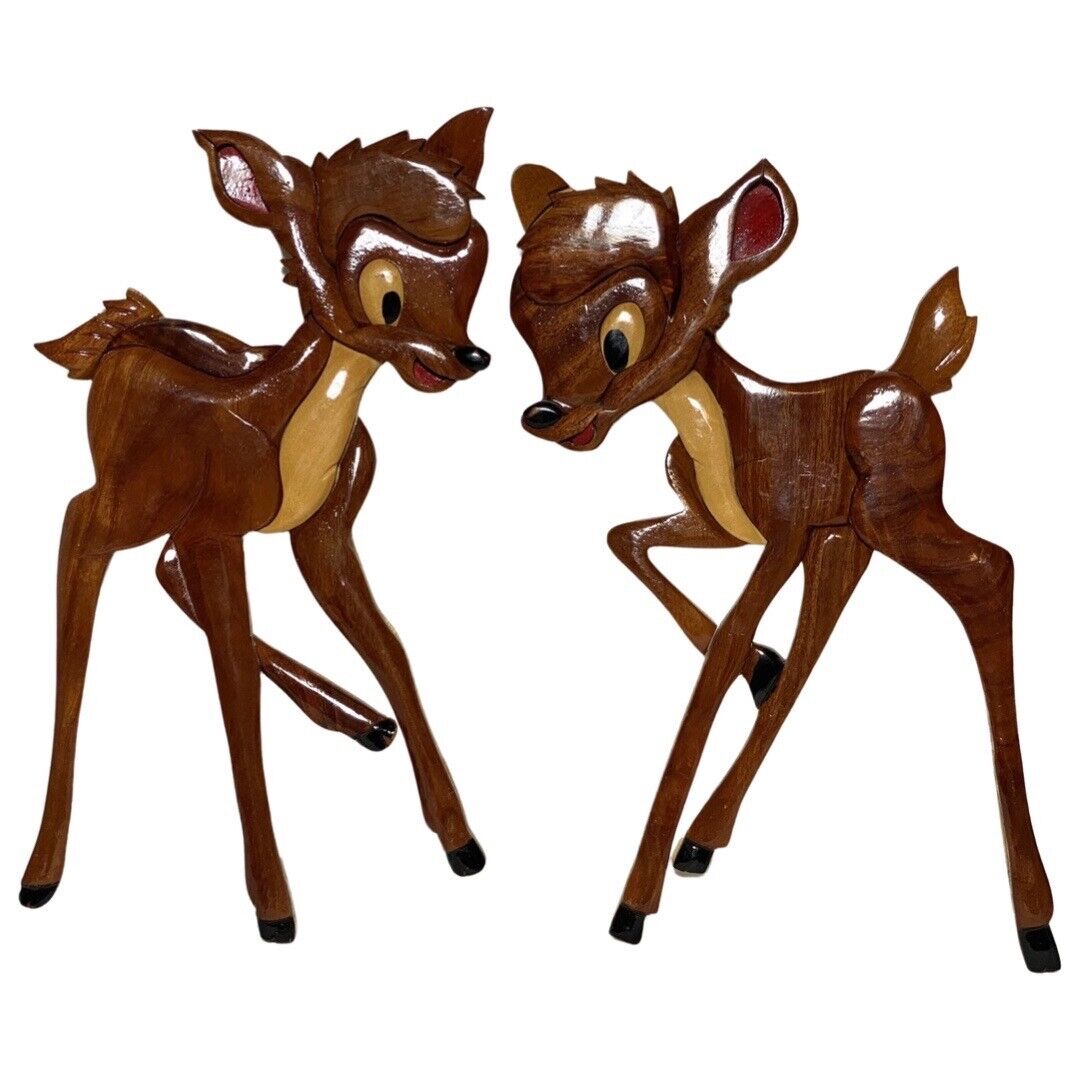 2 Vintage Deer,Fawns, Wood Cut Wall Hangings Bambi Deer Hand Made Adorable 6x10”