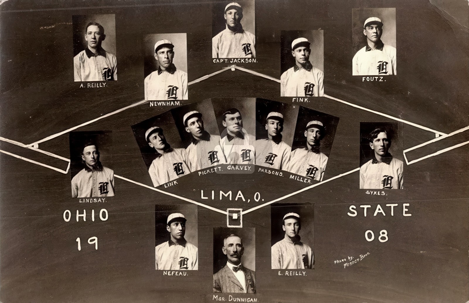 1908 Ohio State Baseball Team Lima OH RPPC Photo Postcard COPY