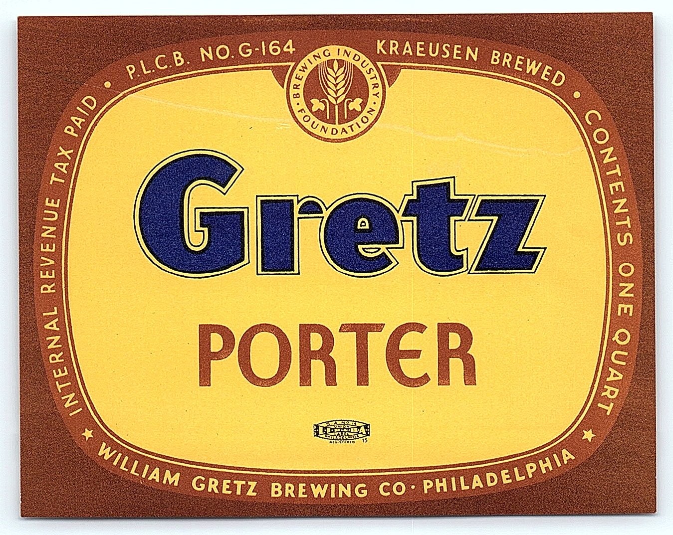 Vintage Gretz Philadelphia Porter Beer Label