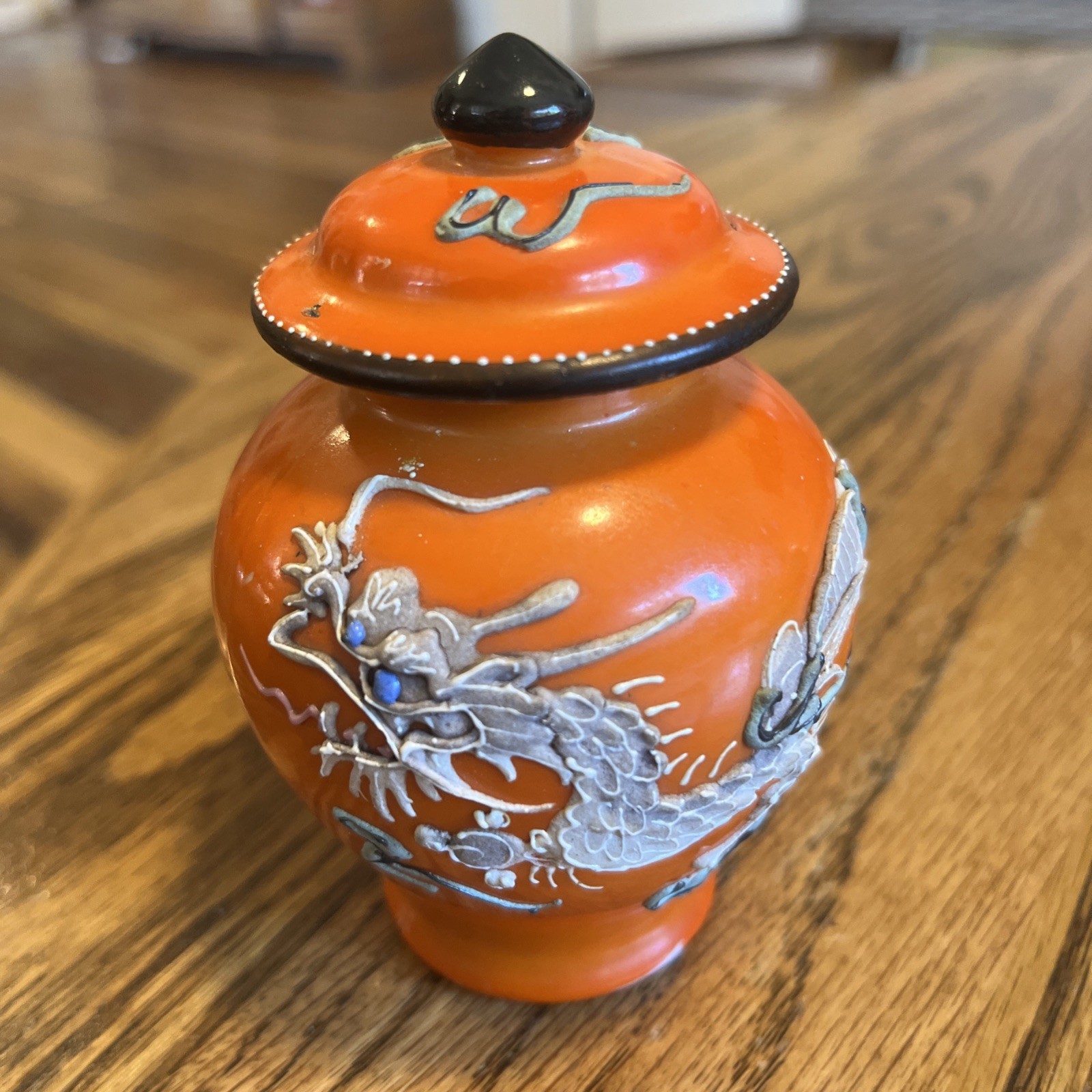 Vintage Chinese Dragon Miniature Porcelain Covered Spice Jar